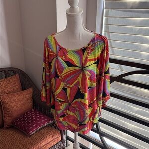 Trina Turk Multicolor Floral Burst Scoop-Neck Top
